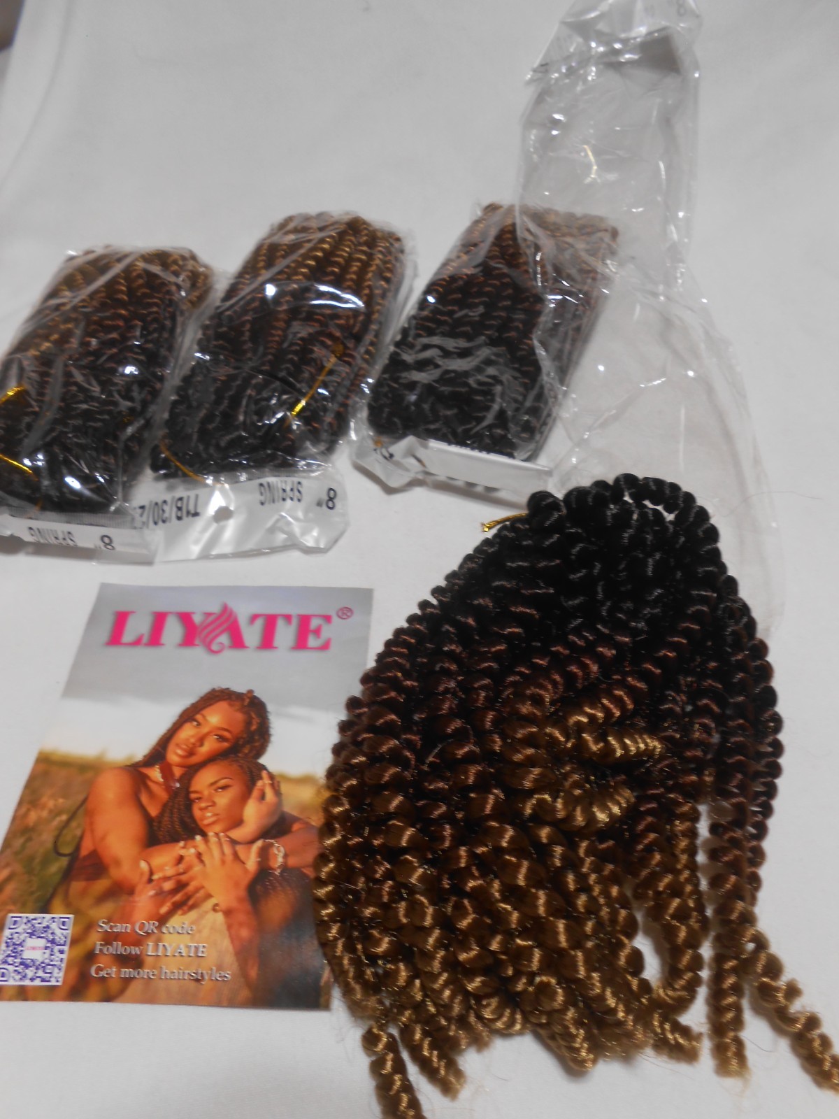 LIYATE Crochet Hair 8″ SPRING Curly Pre-Looped 4 Packs Deep Wave Extensions NEW