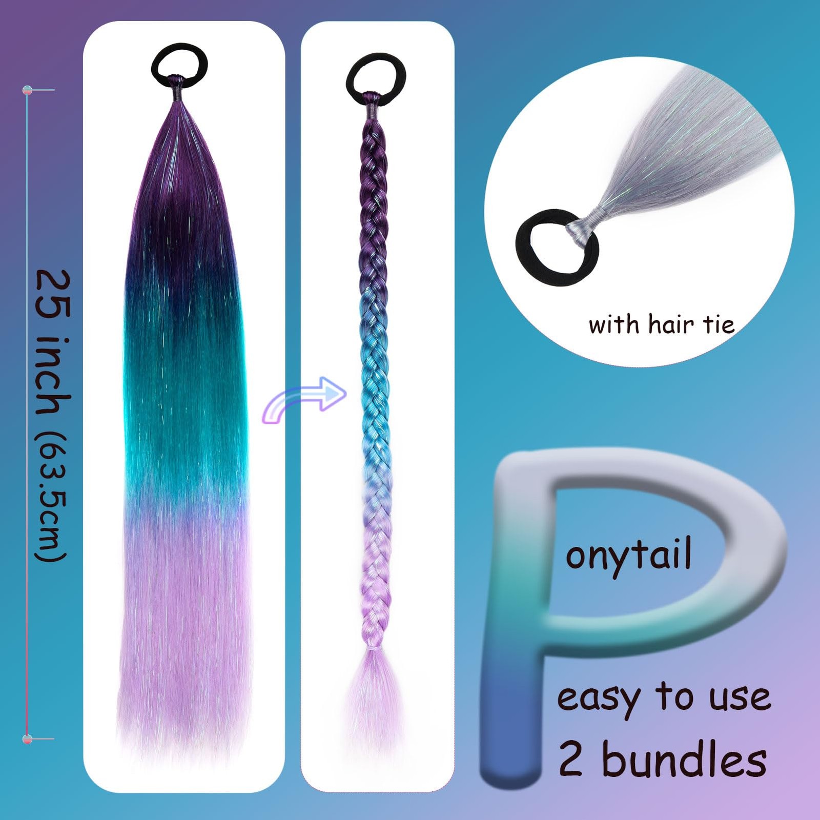 Ponytail Extension with Tie, Colored Hair Extension, Festival Crazy Hair Day …