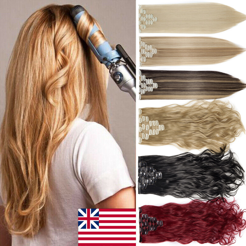 Full Head Set Clip In Hair Extensions Long Soft 100% Real Natural as Human Ombre