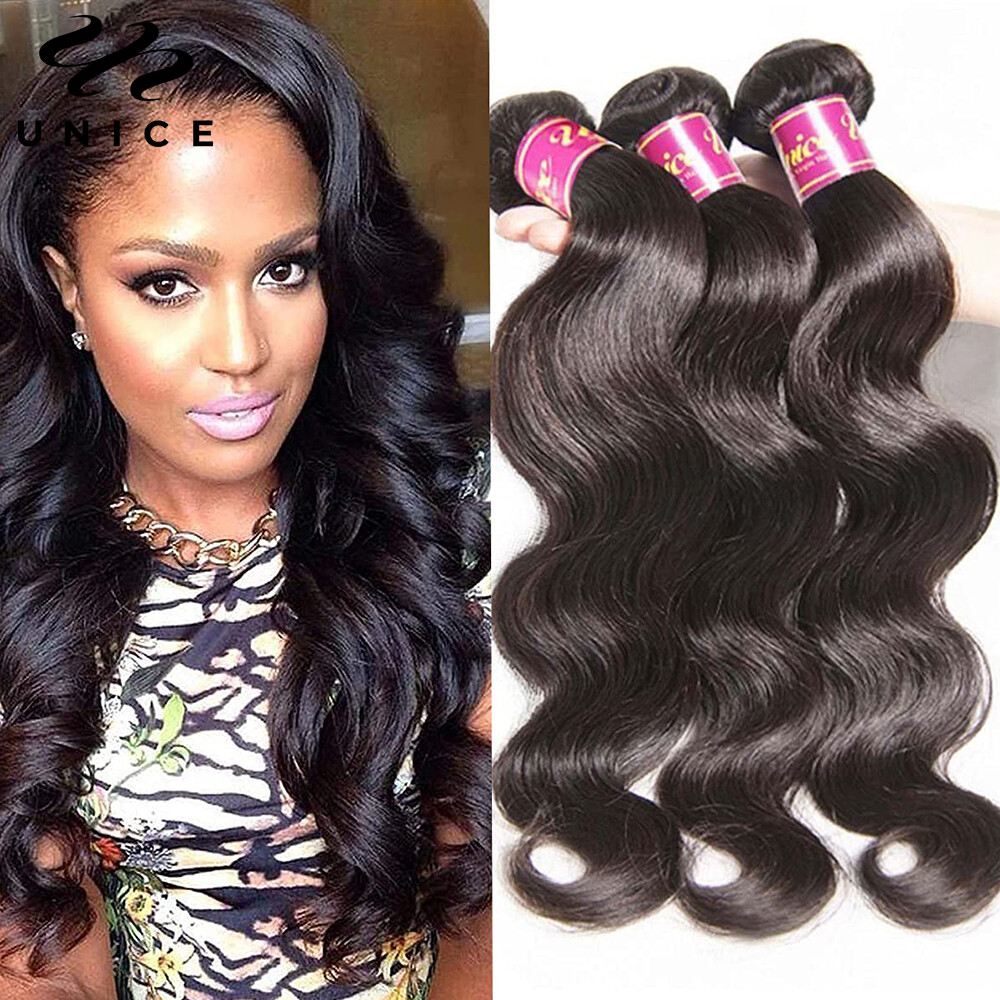 UNice Hair Malaysian Body Wave 3 Bundles Human Hair Extensions Virgin Hair Weave