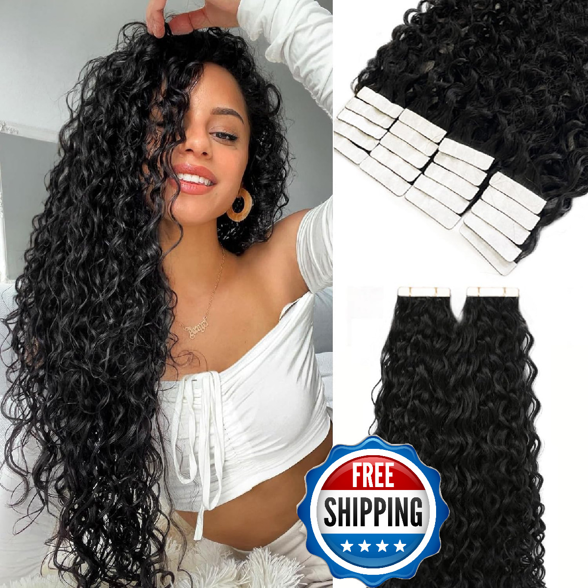 Smartinnov 26 Inch Long Tape In Hair Extensions Human Hair Deep Curly Pu Tape
