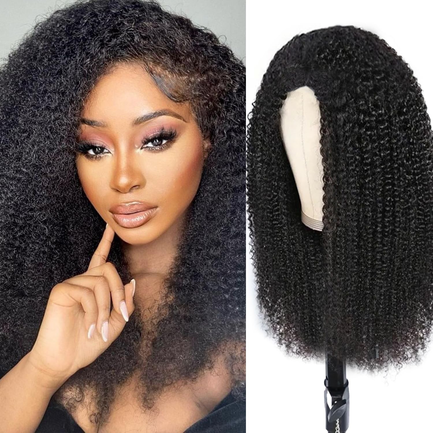 Canaryfly Afro Kinky Curly Human Hair Half Wigs For Black Wome 200 Density 3 In