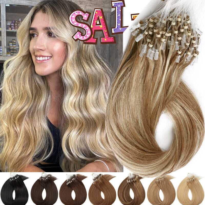 Loop Micro Ring Tip Hair Extensions Real Human Hair Micro Bead Link Colored Hair