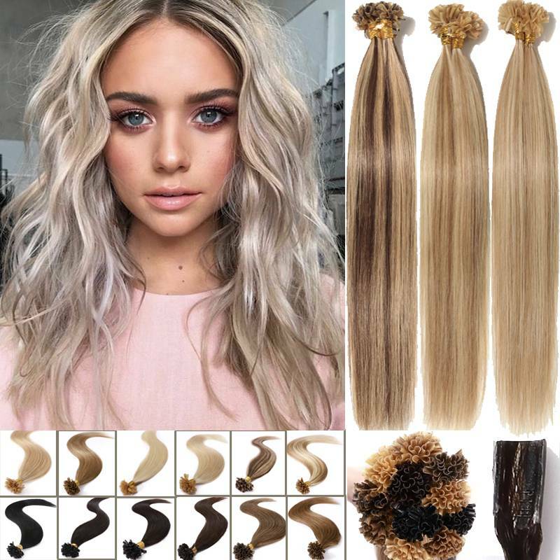 100% Fusion Remy Human Hair Extensions Pre Bonded Nail U Tip Keratin CURL DIY 15