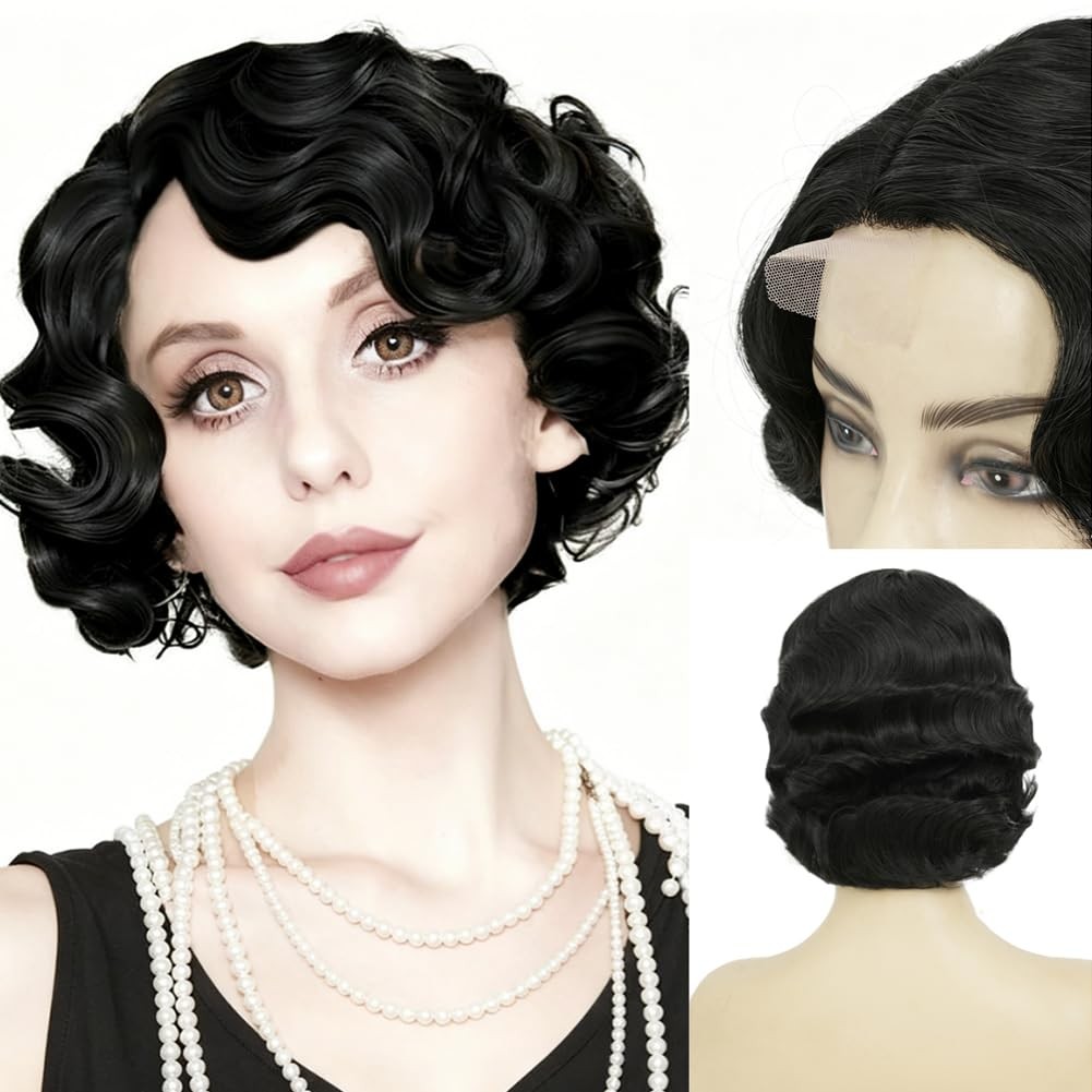 Short Blonde Curly Wig Finger Wave Synthetic Hair for Women 1920s Halloween