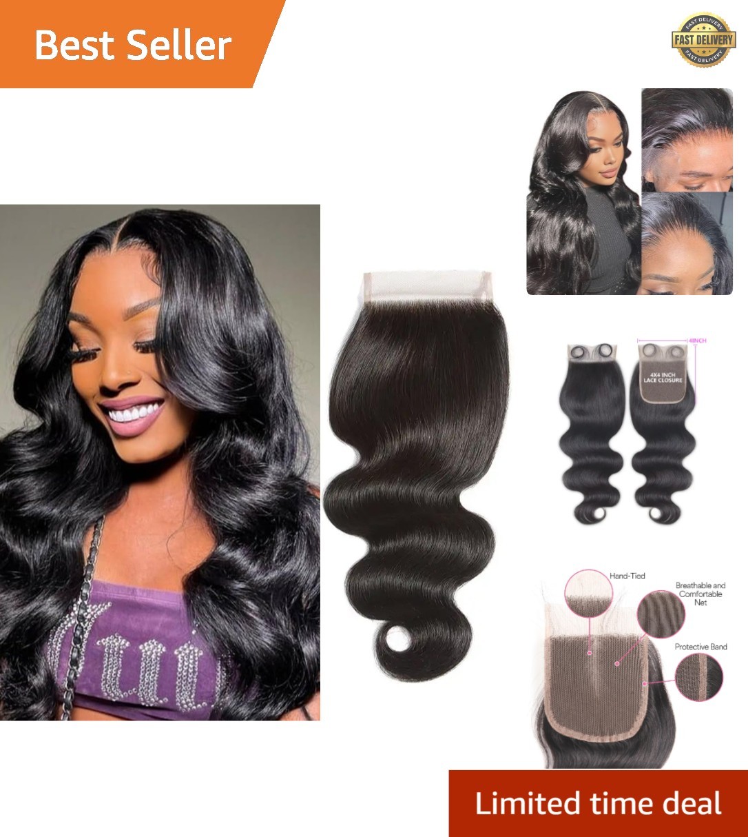 Luxury 10 Inch Human Hair 4×4 Lace Front Closure – Pre-Plucked for Perfect Fit