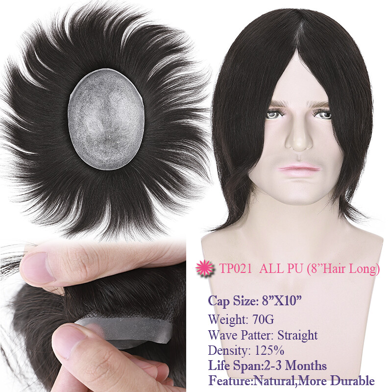9A Remy Men Toupee Hairpiece Human Hair Replacement Wig Full Poly PU Micro Skin