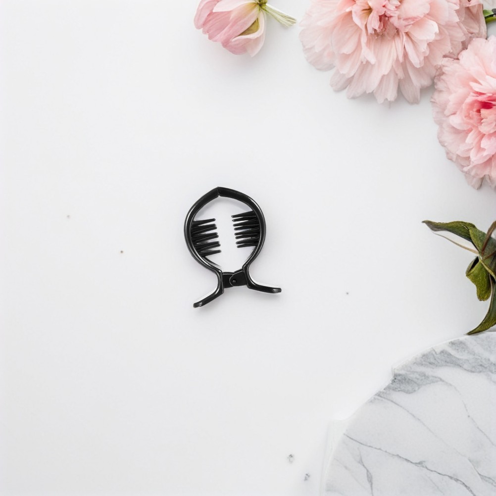 2Pcs Round Black Hair Clips Claw Style for Ponytails Updo Hair Holder Decoration