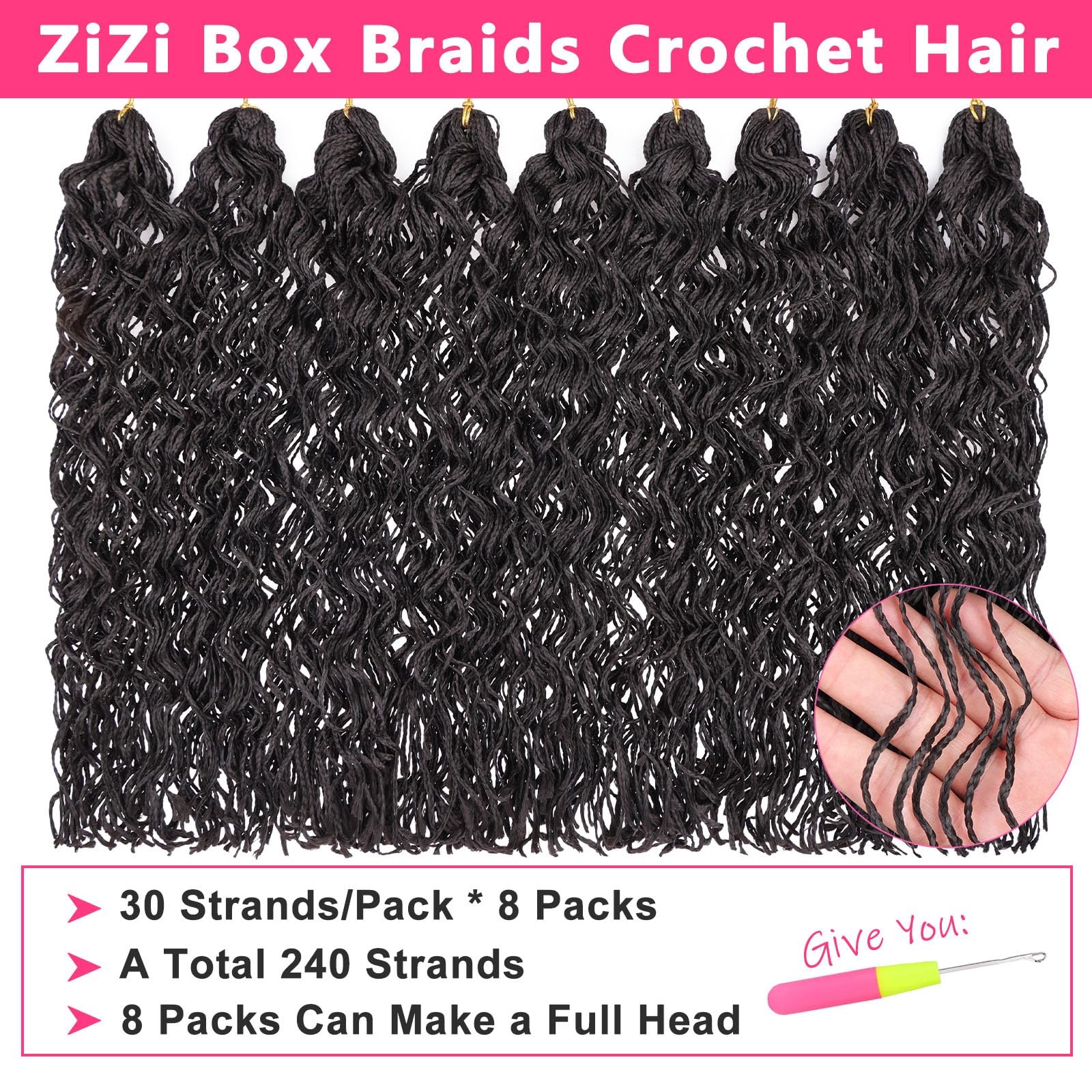 Ruiyok 18 Inch Micro Braids Crochet Hair 240 Strands Dark Brown Curly Zizi