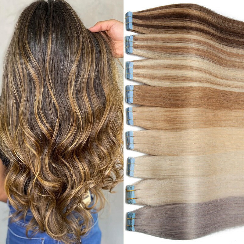 Tape in Remy Human Hair Extensions Seamless Skin Weft Thick Hair Silky 16-26inch
