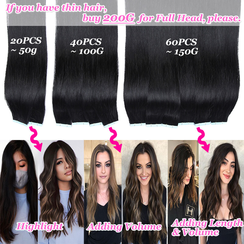 150G Tape In Remy Skin Weft 100% Human Hair Extensions Invisible THICK Balayage