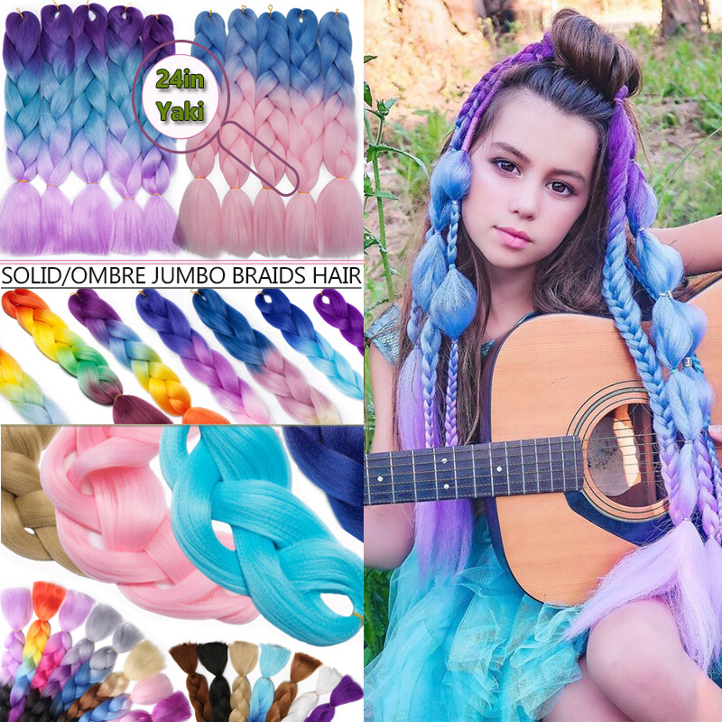 24″Synthetic Jumbo Braiding Hair Extensions Ombre Rainbow Twist Braids Human US