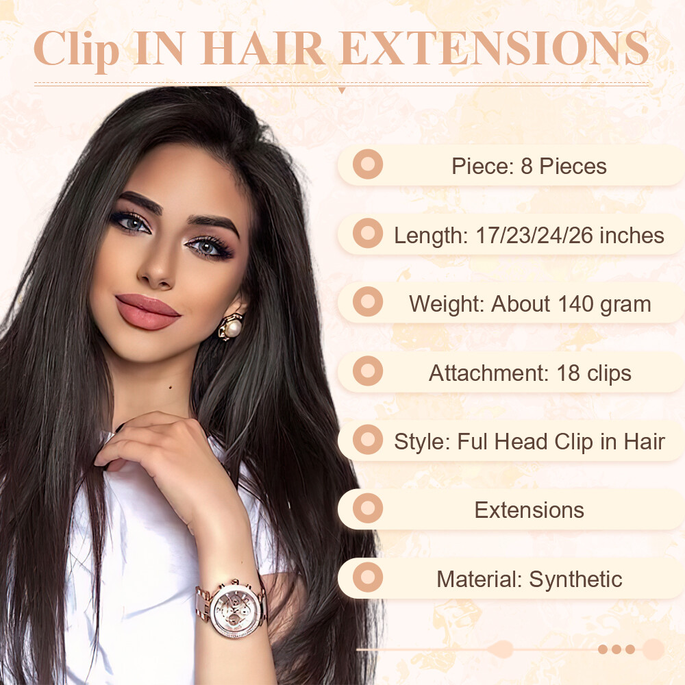 US Fast Ombre Long Clip In as Human Remy Hair Extensions 8Pcs Full Head 18 Clips