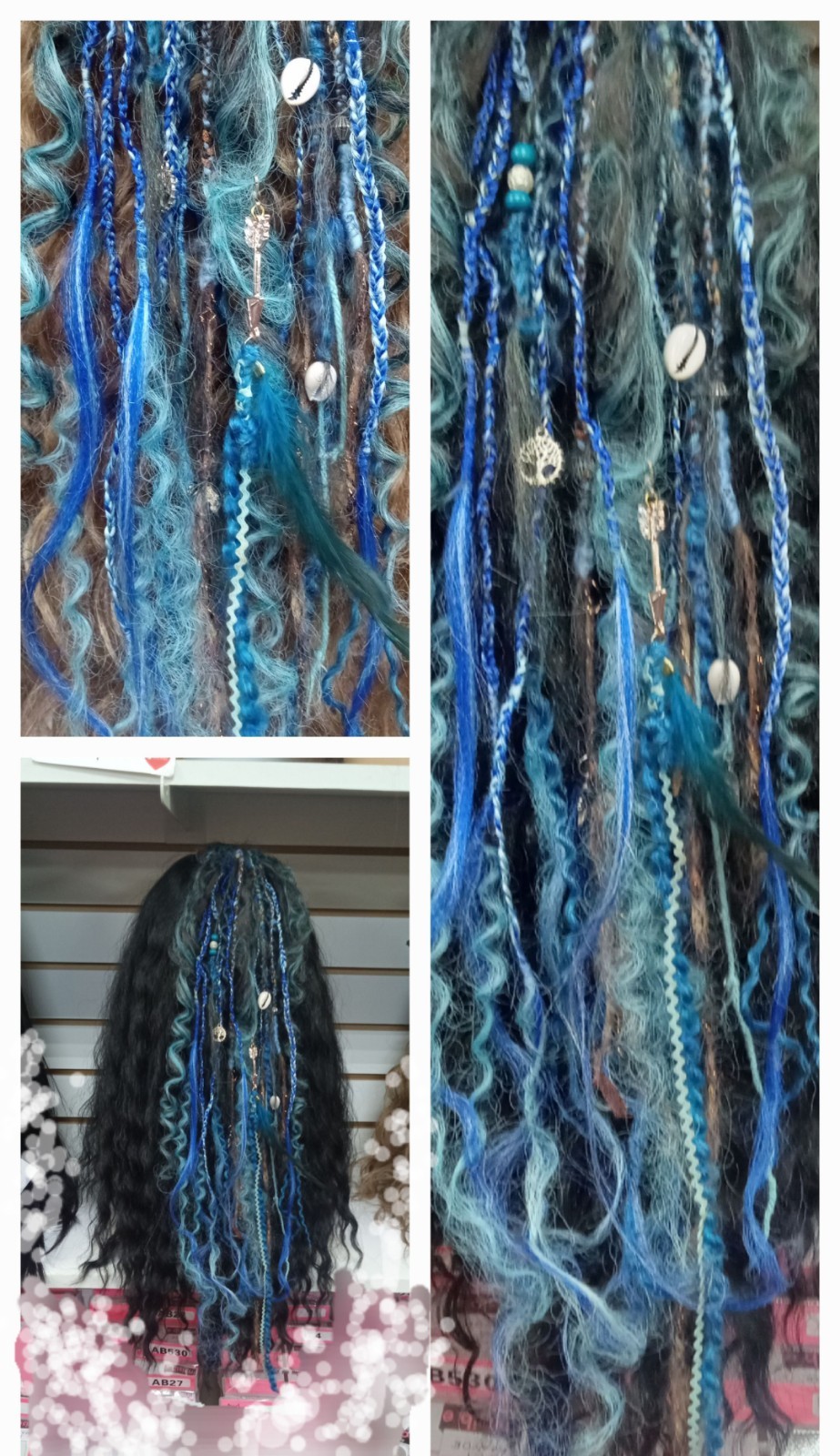 Handmade locs Extensions accent Black BLUE Braids curly gothic rave hair accesso