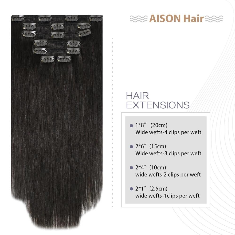 Aison Dark Brown Clip in Hair Extensions Real Human Hair 70G Remy Human Hair
