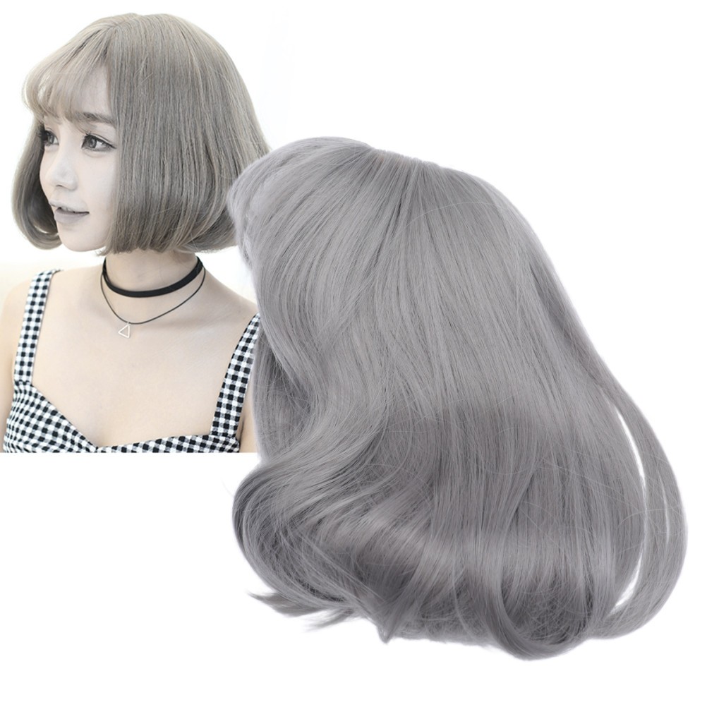 1Pcs Realistic Grey Bob Hair Wig Lace Front Durable Synthetic Wig for Women