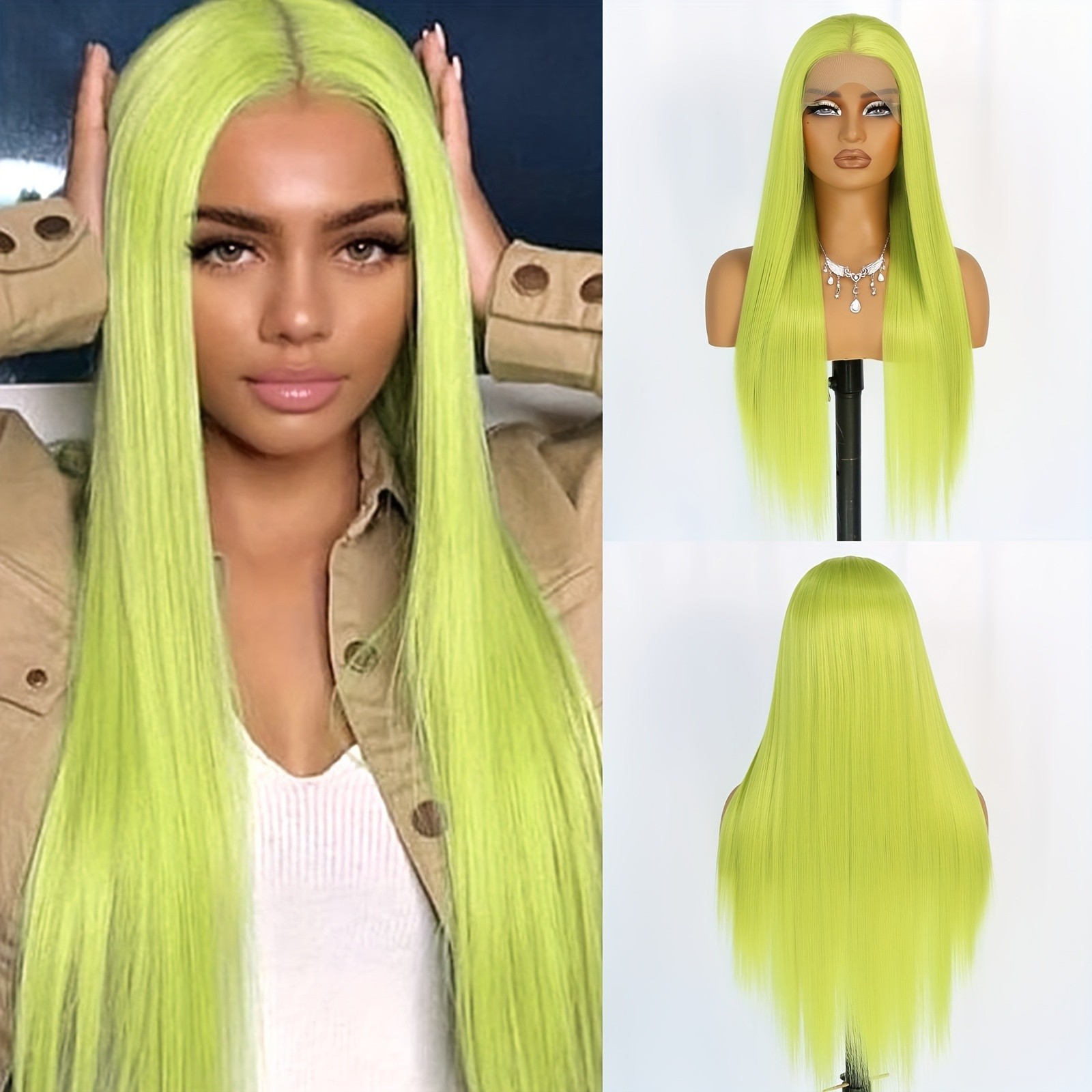 Fresh Green Lace Front Wigs for Women Party Long Silky Soft Hair Heat Resistant