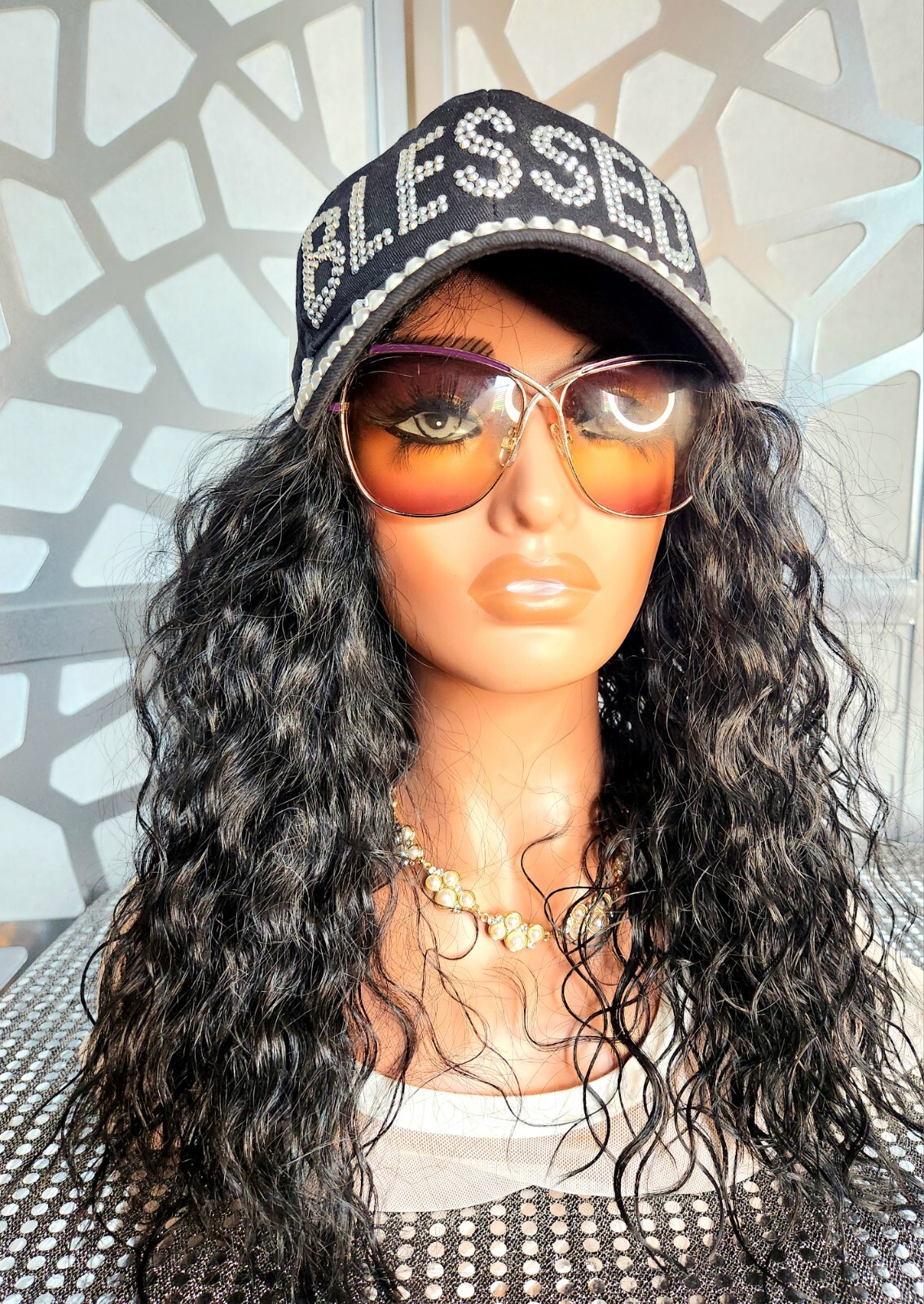 Jet Black Wavy Wig 13×6 Lace Front Human Hair Blend Curly Wig Heat Glueless
