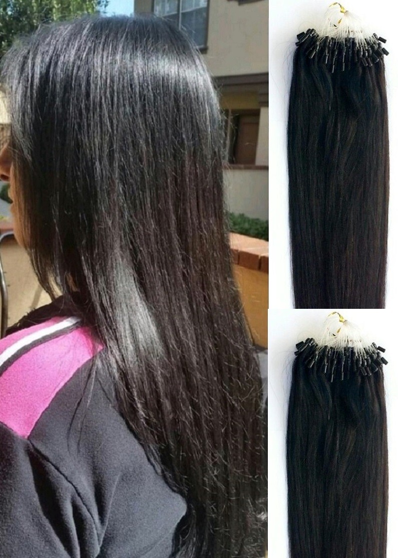 18″, 22″ 100g,100S ,Micro Loop Rings Beads Tipped Human Hair Extensions # 1B