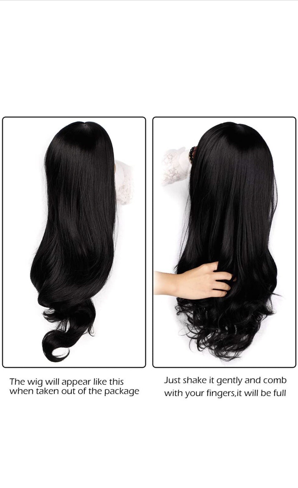 AISI QUEENS Long Black Wavy Wigs for Women Middle Part Curly Black Wig Natural