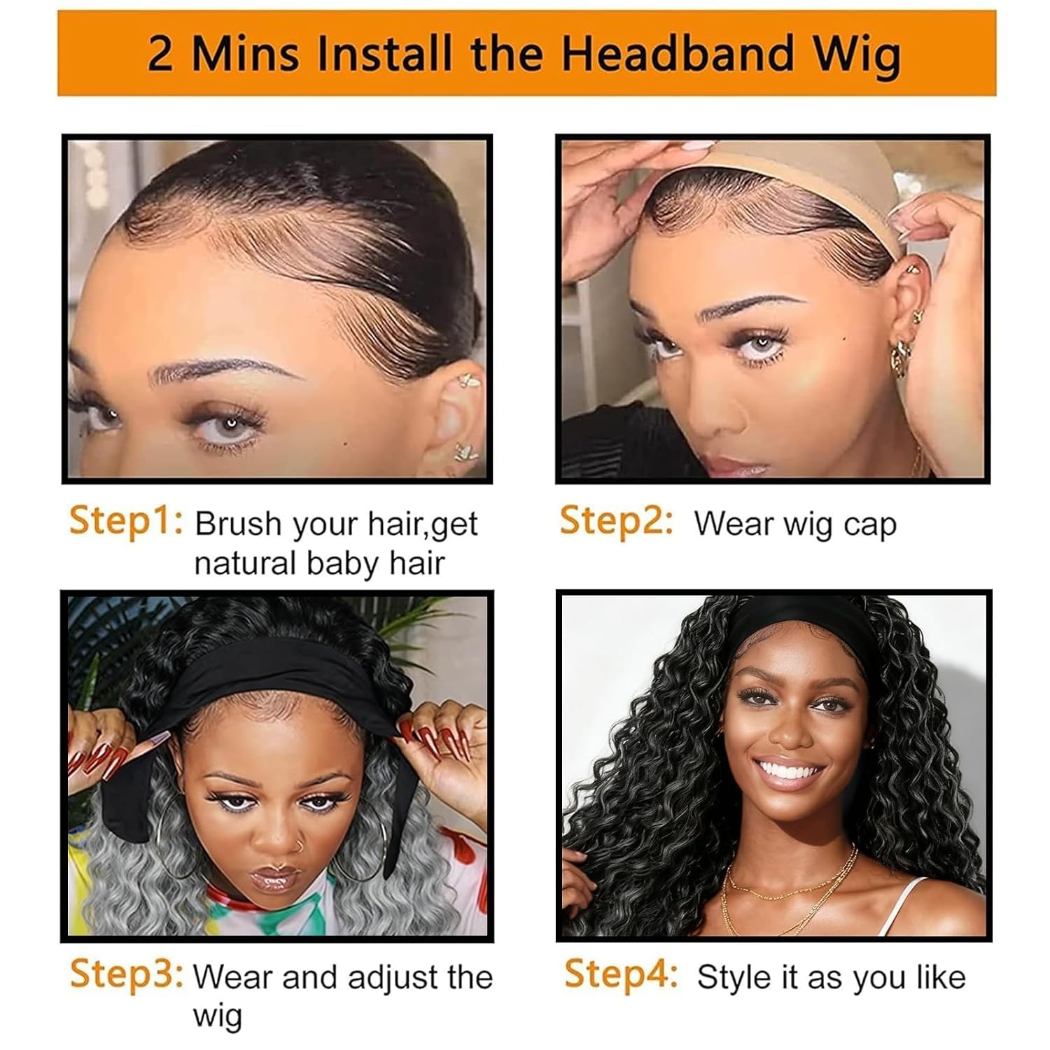Headband Grey Wigs for Black Women Heat Resistant Synthetic Curly Headband Wi…
