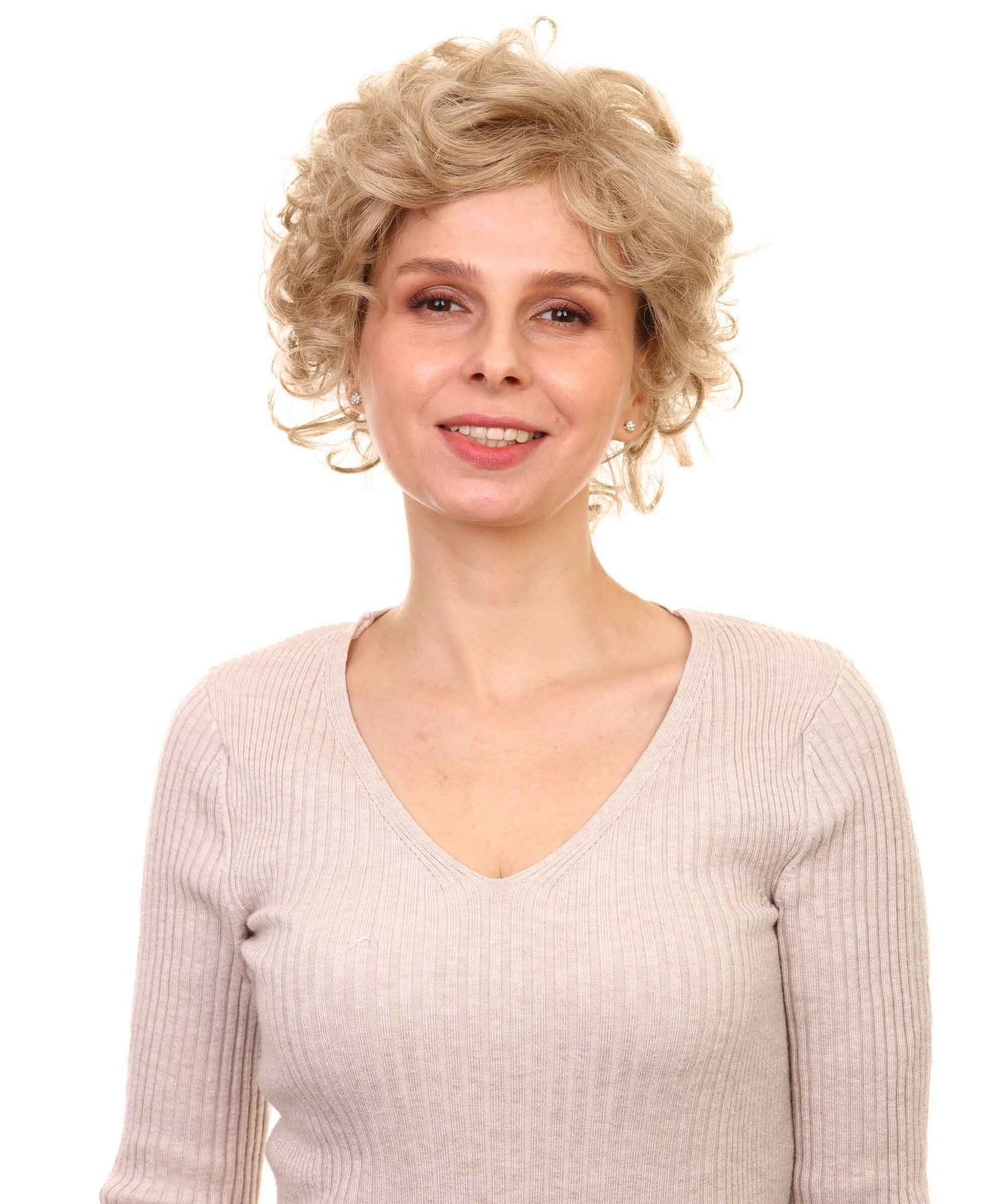 Monroe – Curly Kanekalon Synthetic Fiber Full Wig, 4 – 4.5 in, Honey Blonde