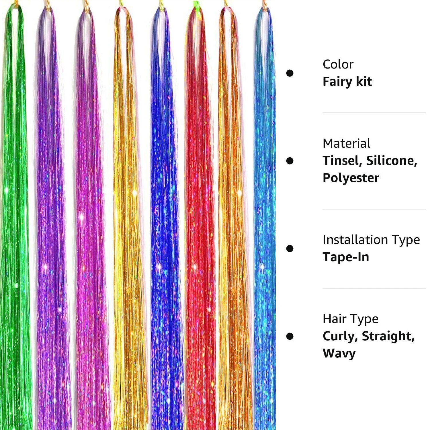 Sparkle Hair Tinsel Holographic Glitter Extensions Highlights False Hairstyling
