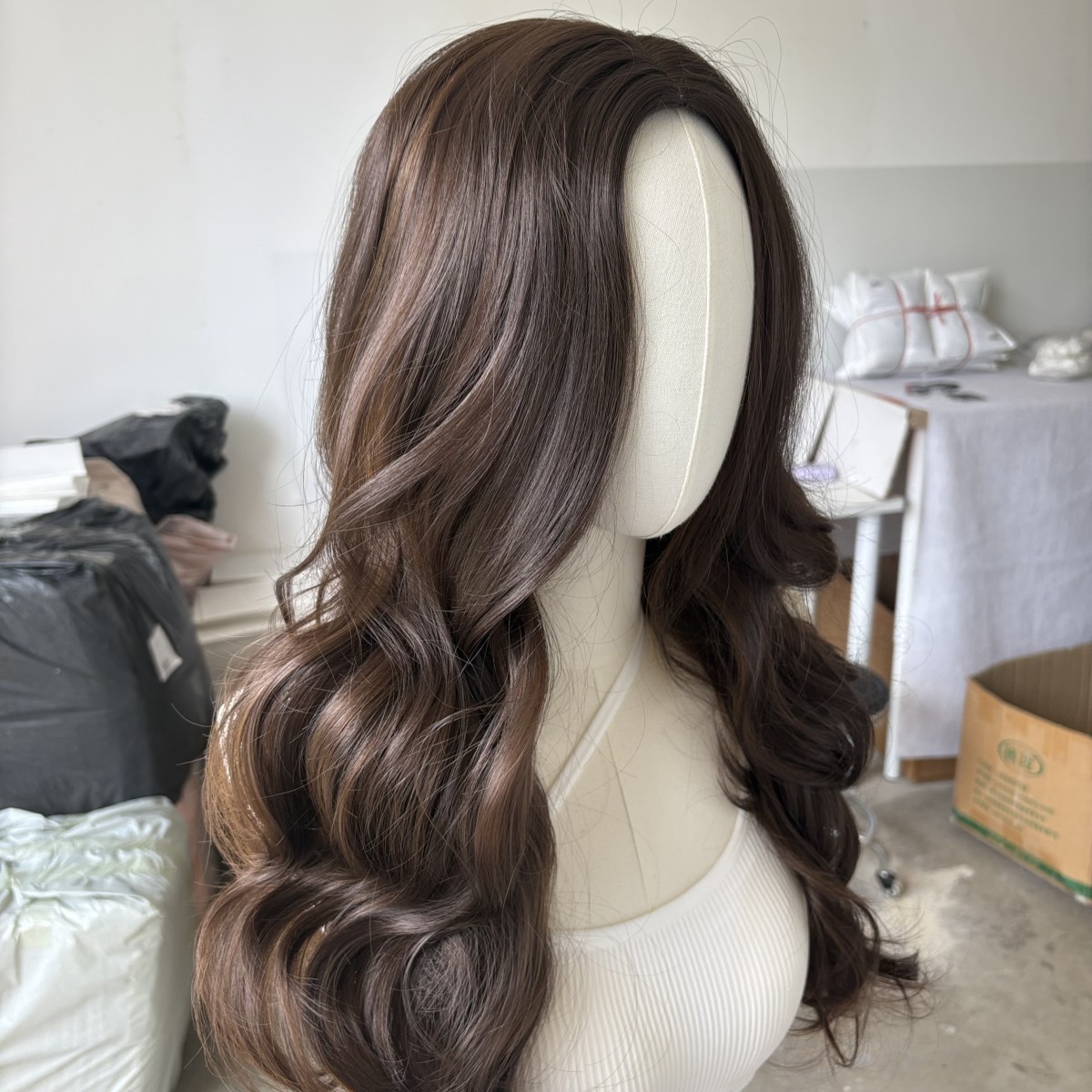 Cosplay Party Wig Mixed Brown Synthetic Hair Heat Resistant Long Wavy Soft Women