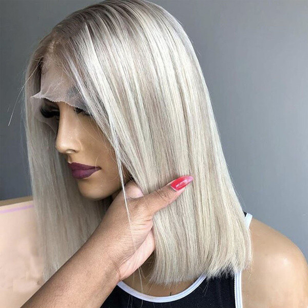 Ash Blonde Lace Front Wig Long Highlight Straight Bob Wig Heat Safe L Part Lace