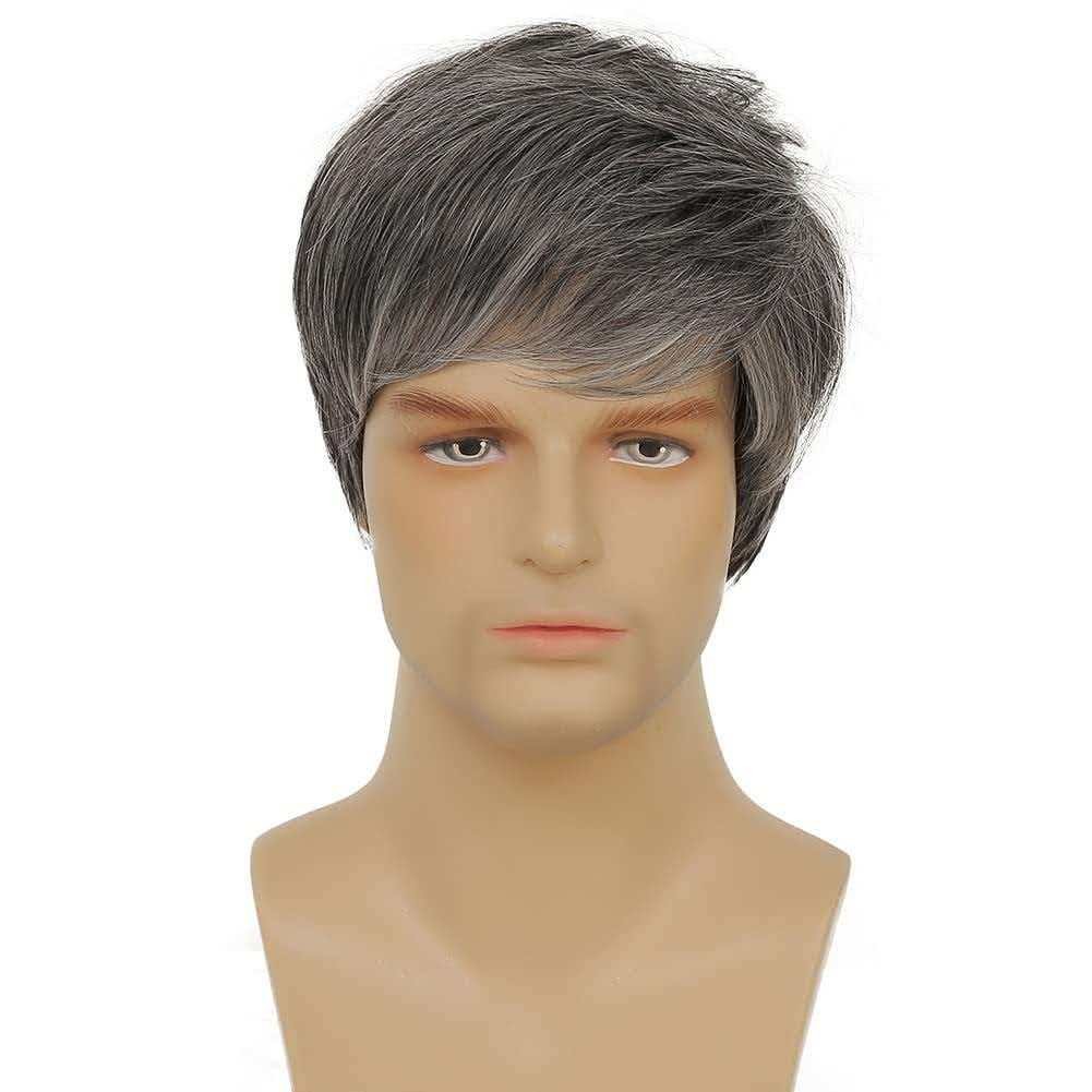 Silver Gray Men’s 6in Full Wig Heat Resistant Synthetic Cosplay Halloween Party