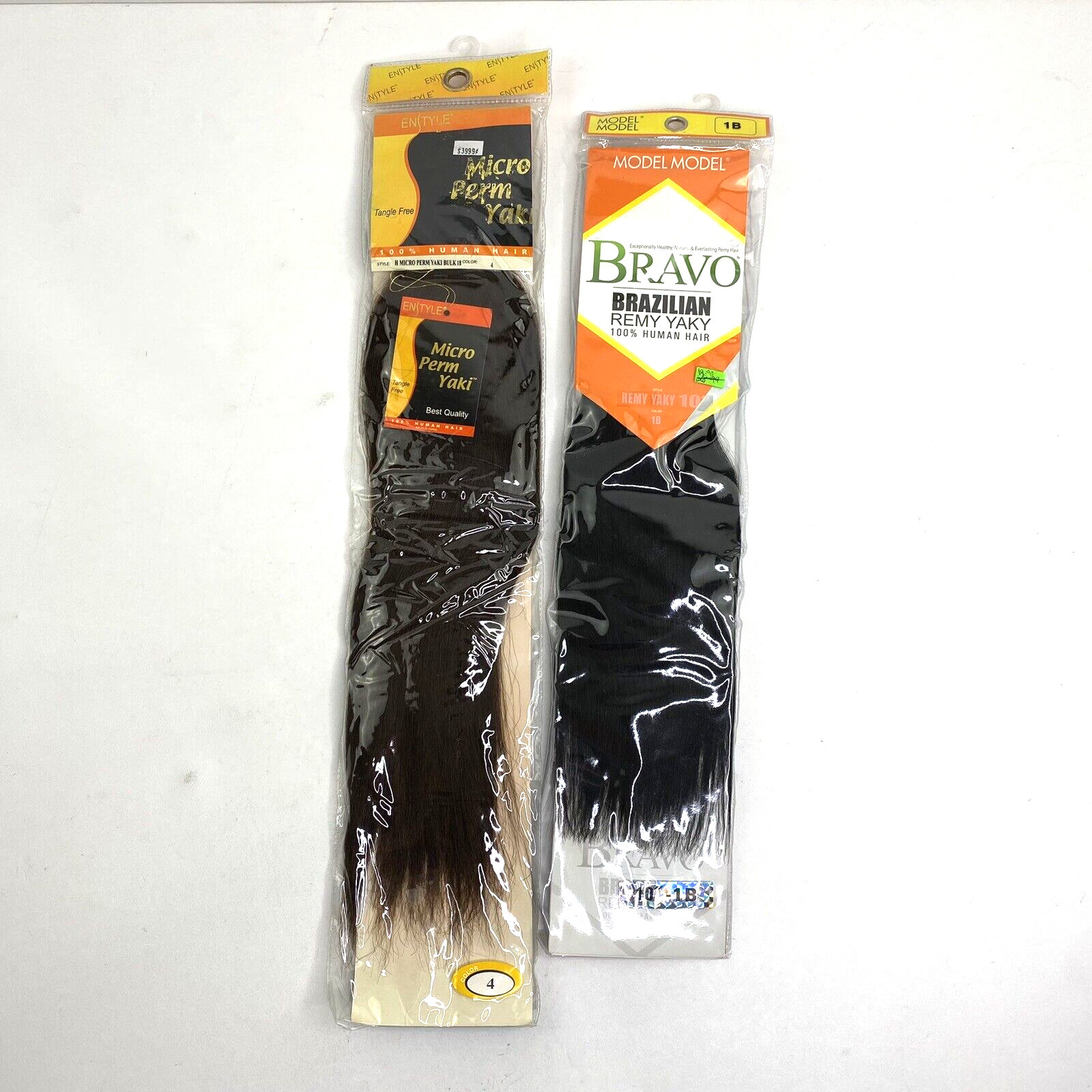 Hair Extensions 100% Human Hair Lot of 2 Enstyle Color 4, Bravo Brazilian 10″-1B