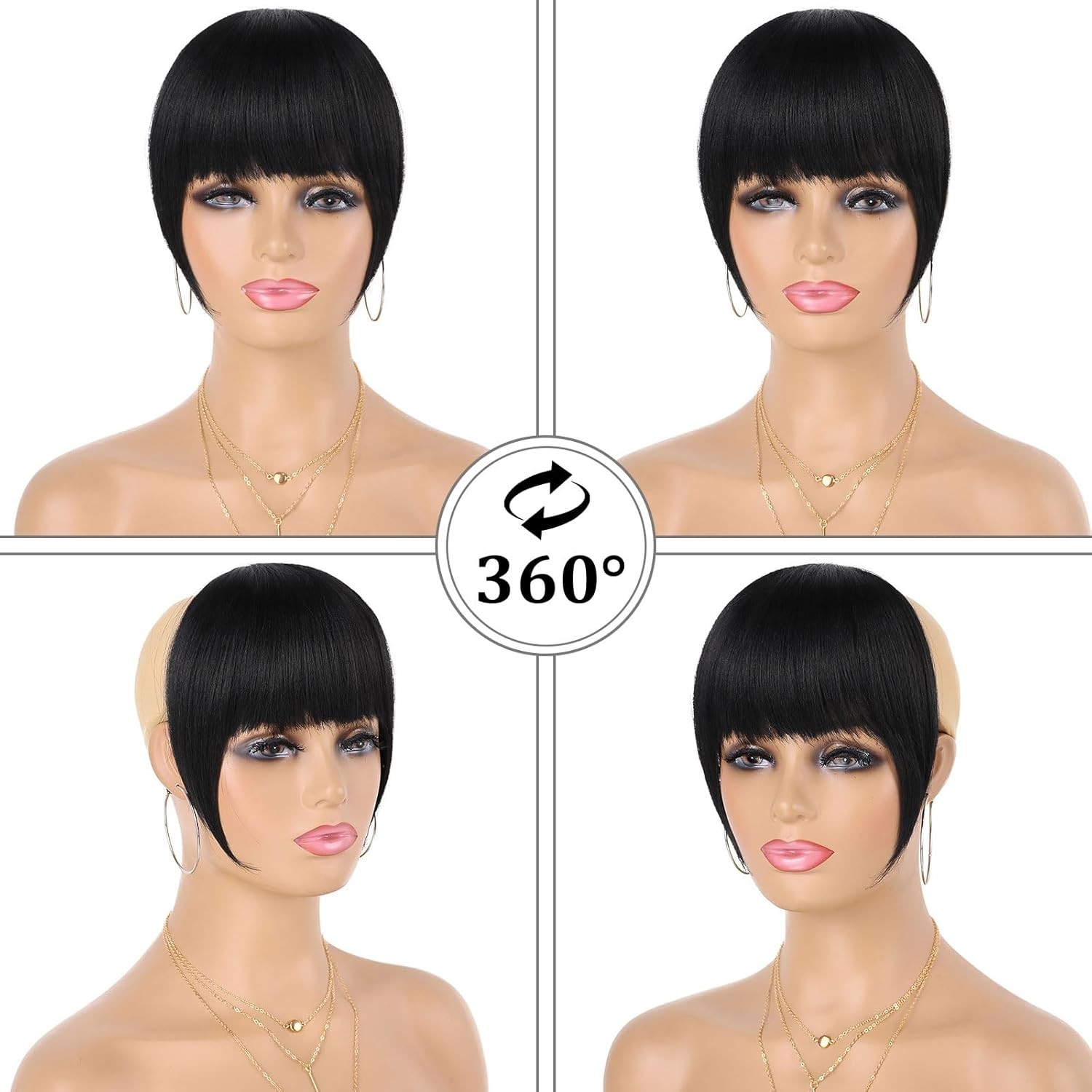 Black Women Clip in Bangs Yaki Kinky Straight Hair Extensions Short Hair
