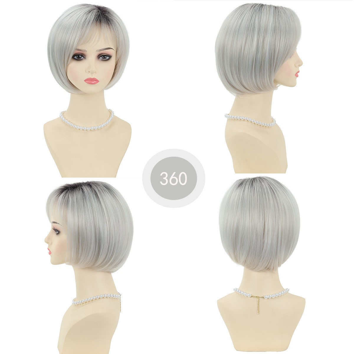 Gray Short Straight Full Bang Bob Synthetic Wig for Women Natural Fashion Daily