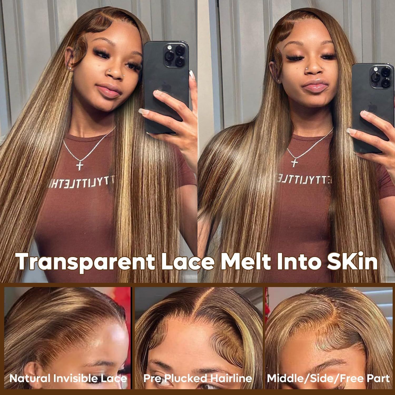 13×4 Hand Tied Lace Front Wig Piano Color Straight Synthetic Hair Wig