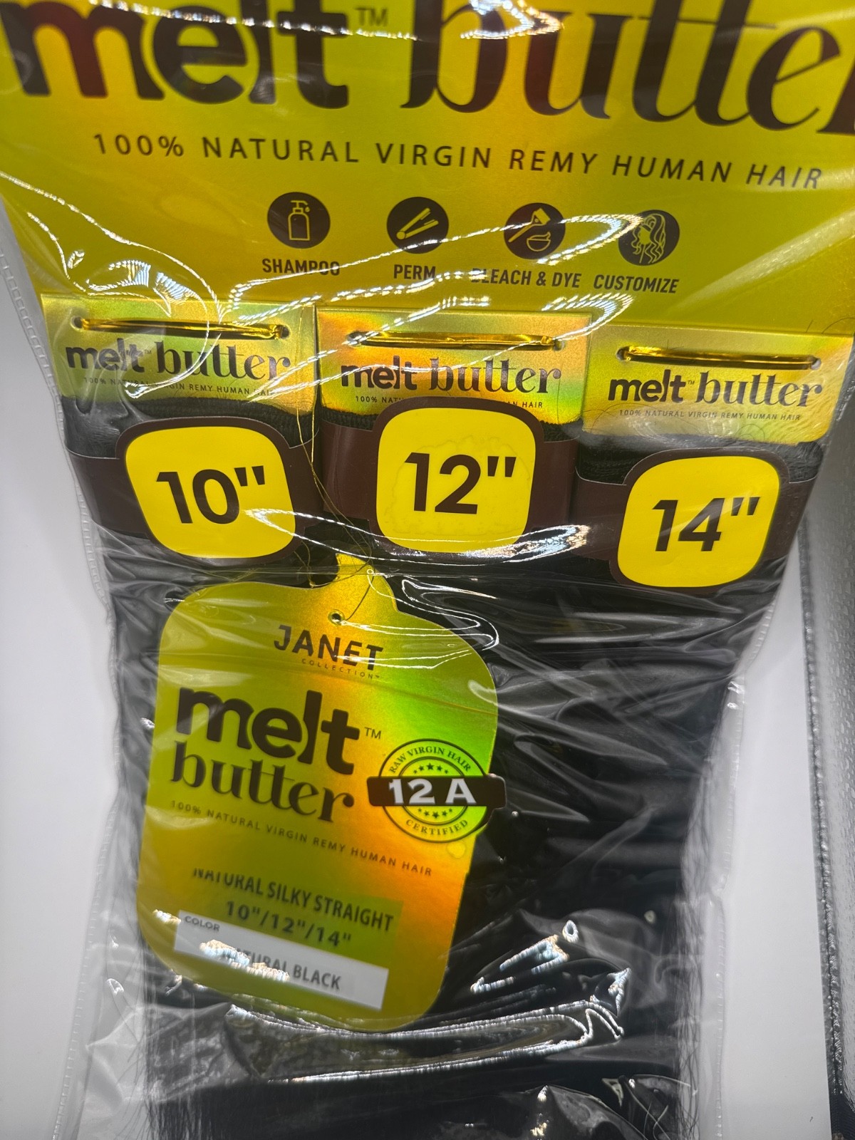 Janet Melt Butter 100% Natural Virgin Remy Human Hair 22” 24” 26” Natural Black