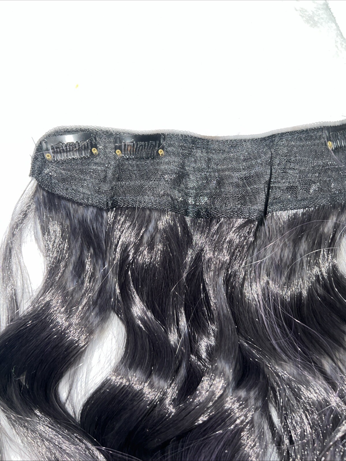 19” Black/Purple/Gray Wig With Attachments/hair-clips, Synthetic Hair