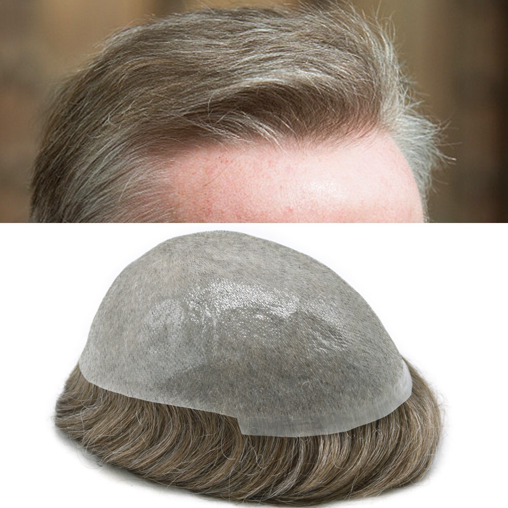 Mens Toupee Human Hair Piece Ultra Thin Skin V-Loop Men Hair Replacement System