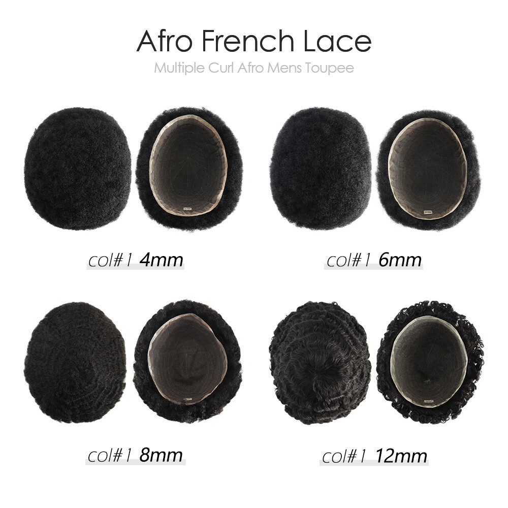 Mens Hair Replacement System Afro Curl French Lace Toupee Black Hair Pieces AFFL
