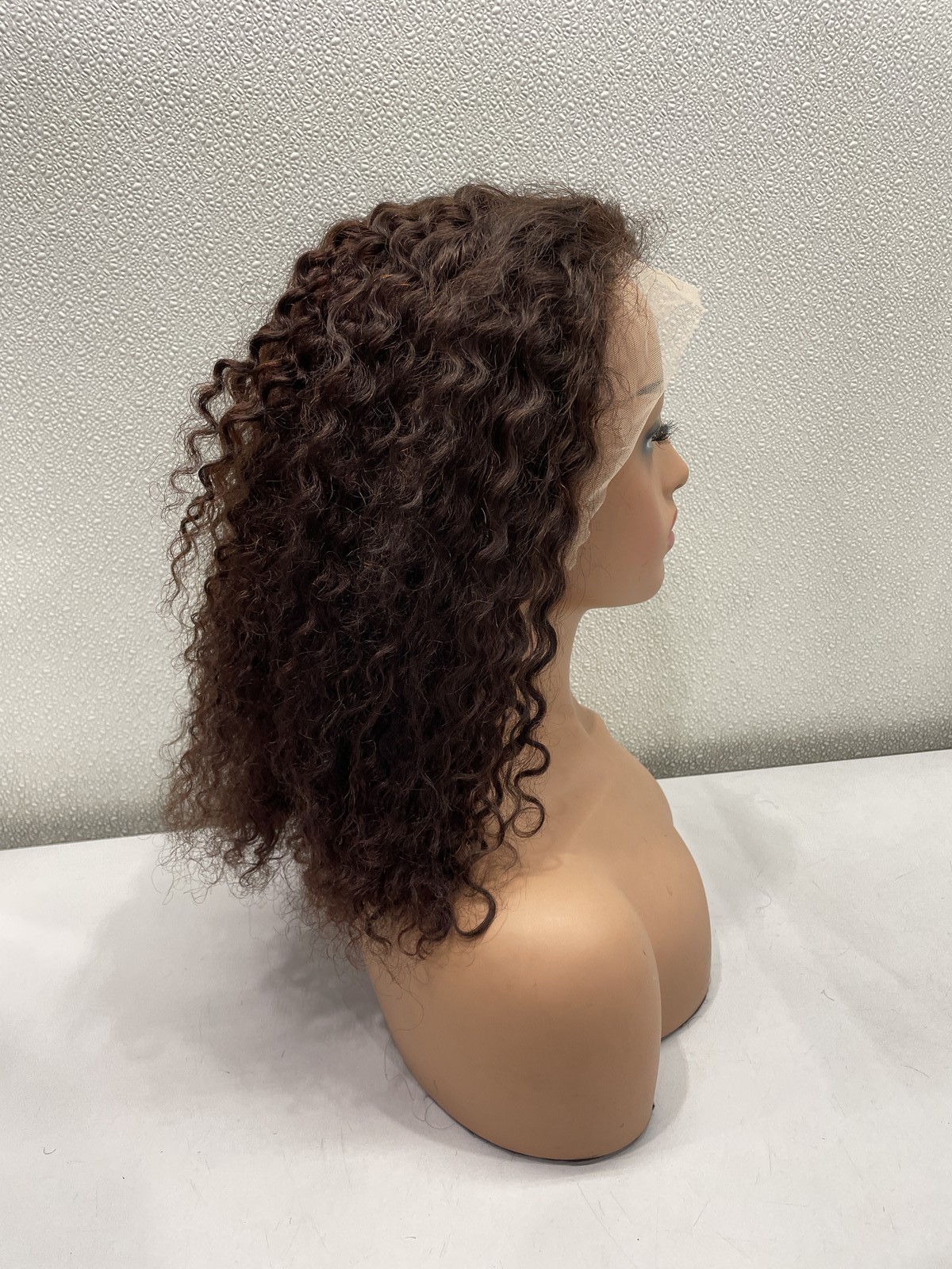 Dark Brown Water Wave Human Hair Blend 13×4 Lace Front Wig, 16″