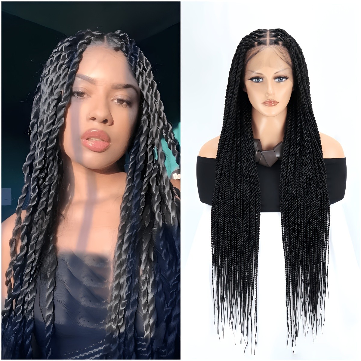 Senegal Twist Wigs 36″ Full Lace Single-Layer Lace Two-Braid Wigs for Women