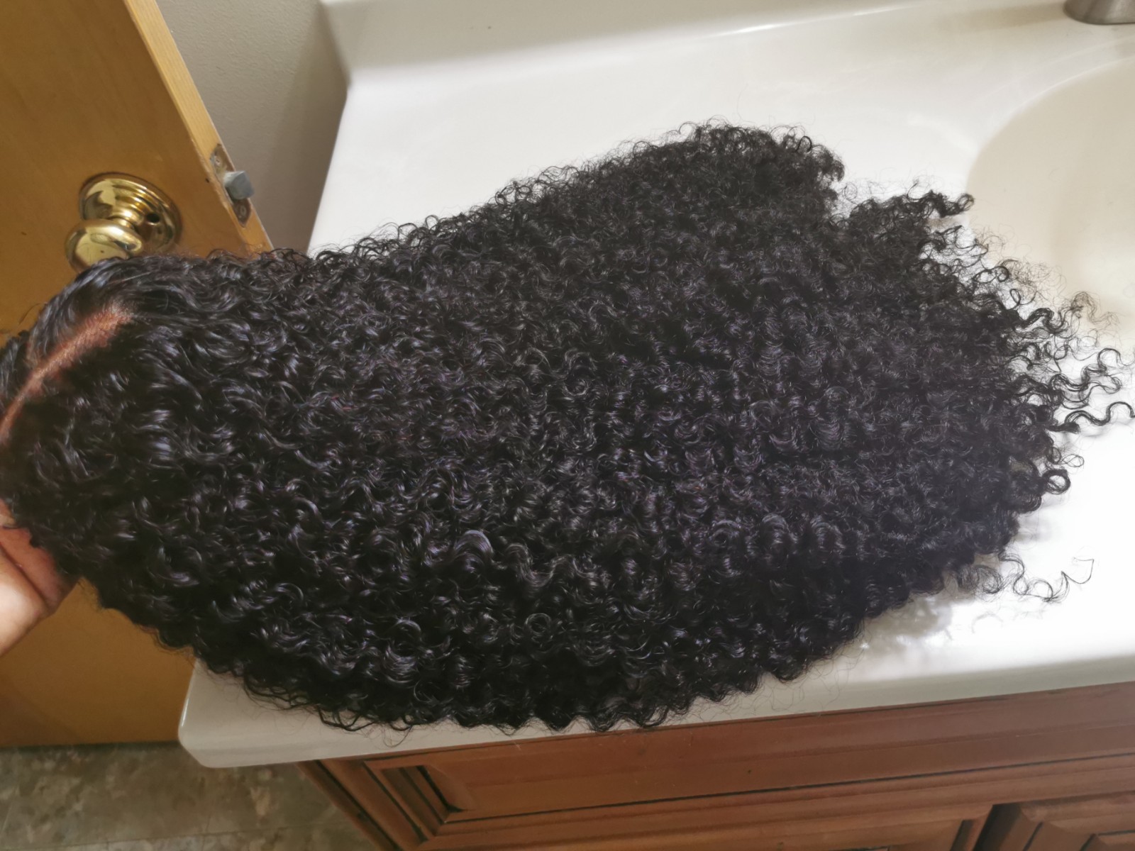 Quality Natural Black Jerry Curly Human Hair Glueless Closure Wig 24″ Handmade