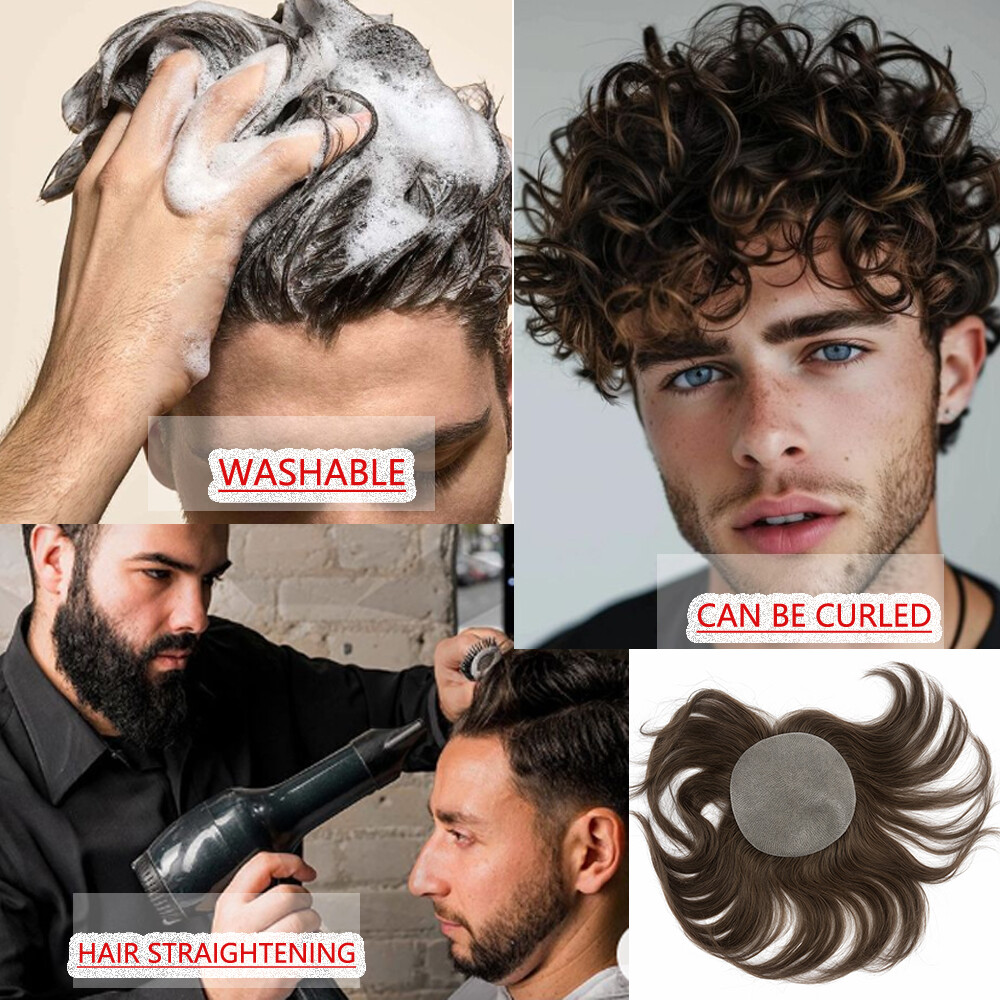 Men Frontal Hairline Temple Hair Patch Remy Human Hair Cover up Topper Bald Spot