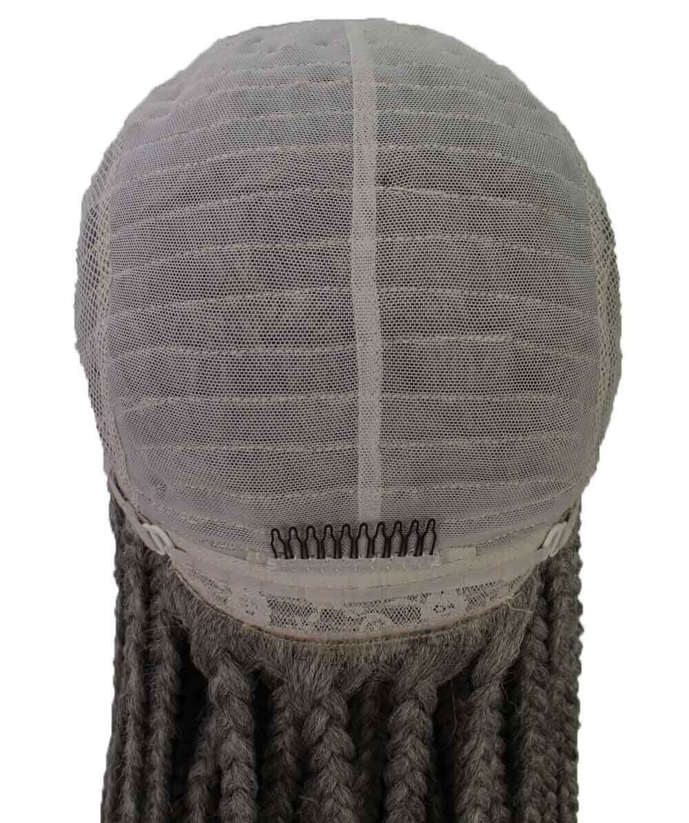 LUXLUXE Uyai Straight 23″ 4X4 Hand-Tied Lace Braided Wig,BLT-0122, Grey
