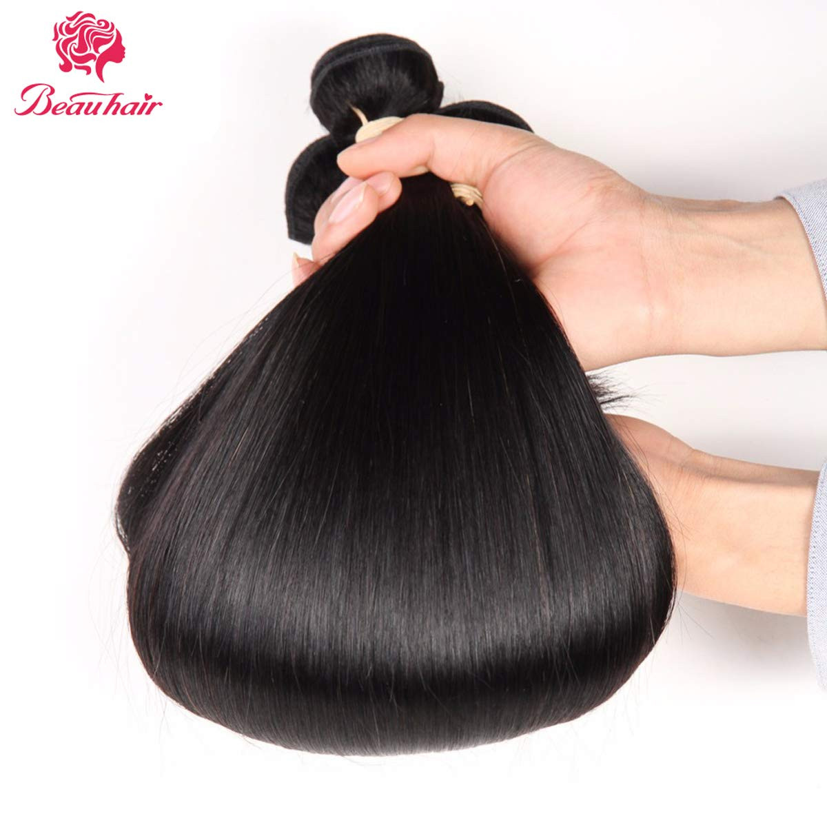 7A Brazilian Straight Hair 3 Bundles with Lace Closure (8 10 12+12 Free Part clo