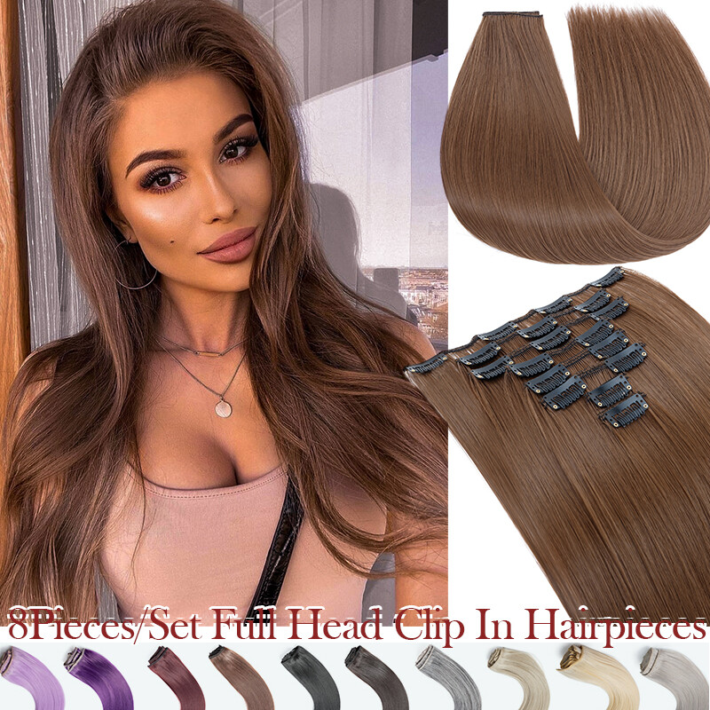 US CLEARANCE Clip in Hairpiece Thick 100% REAL As Human Hair Extensions Straight