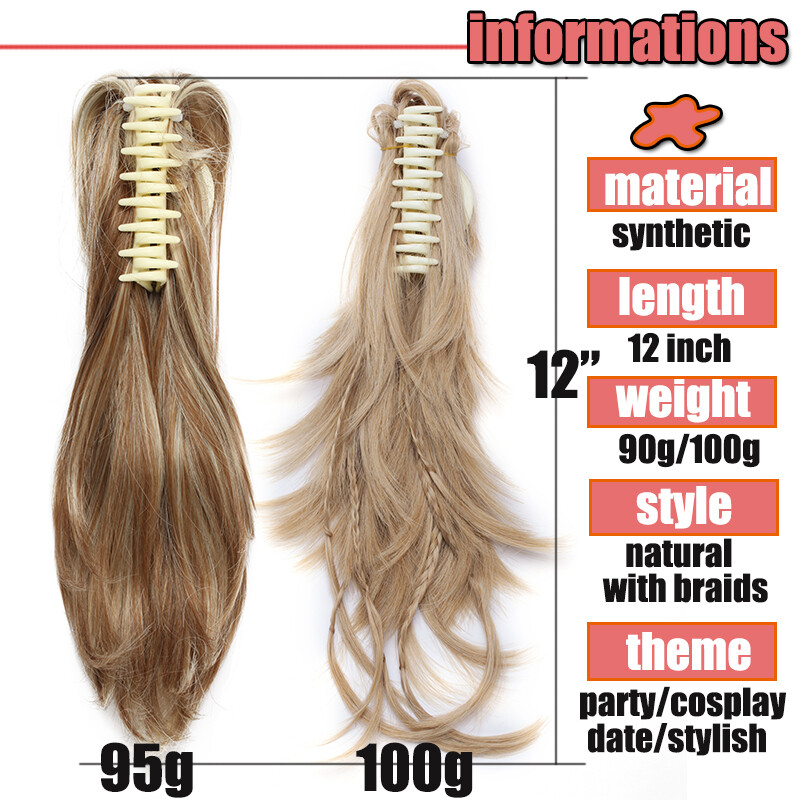 12″ Short Pony Tail Hairpiece Claw Clip On Bendable Messy Hair Extensions Soft