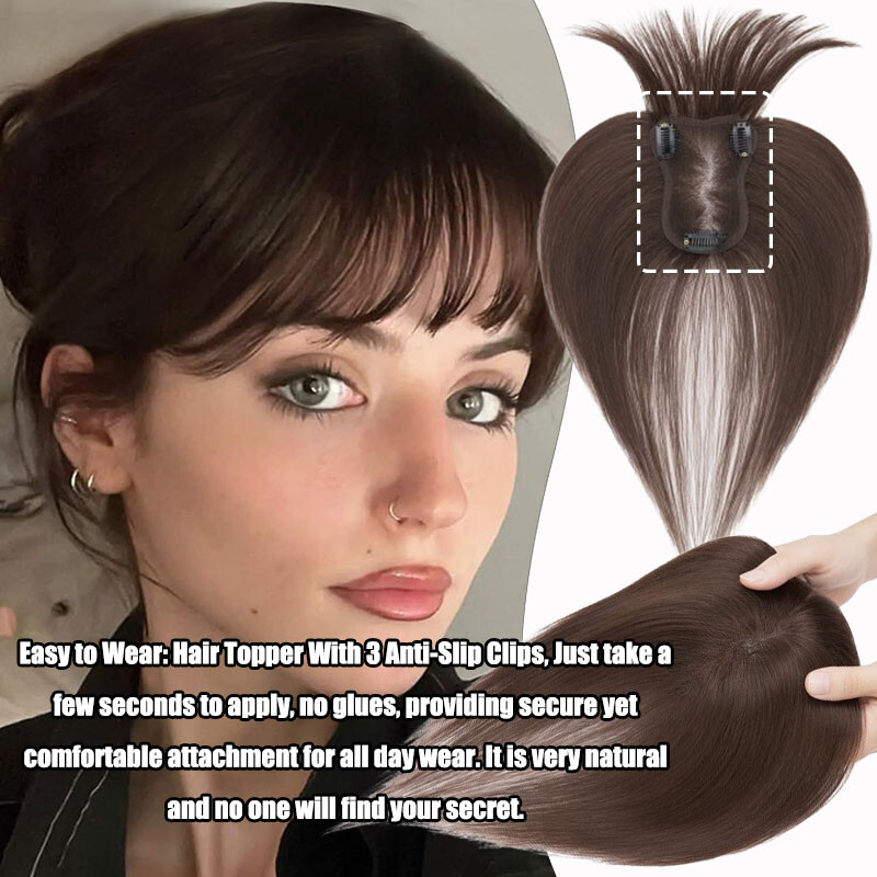 100% Remy Human Hair Topper Clip In Top Full Lace Base MONO Toupee Hairpiece US