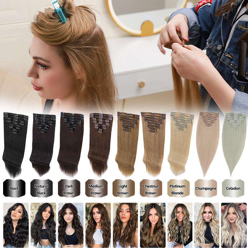7pcs 15″ 18″ 20″ 22″ Clip In Remy Real 100% Human Hair Extensions Full Head N206