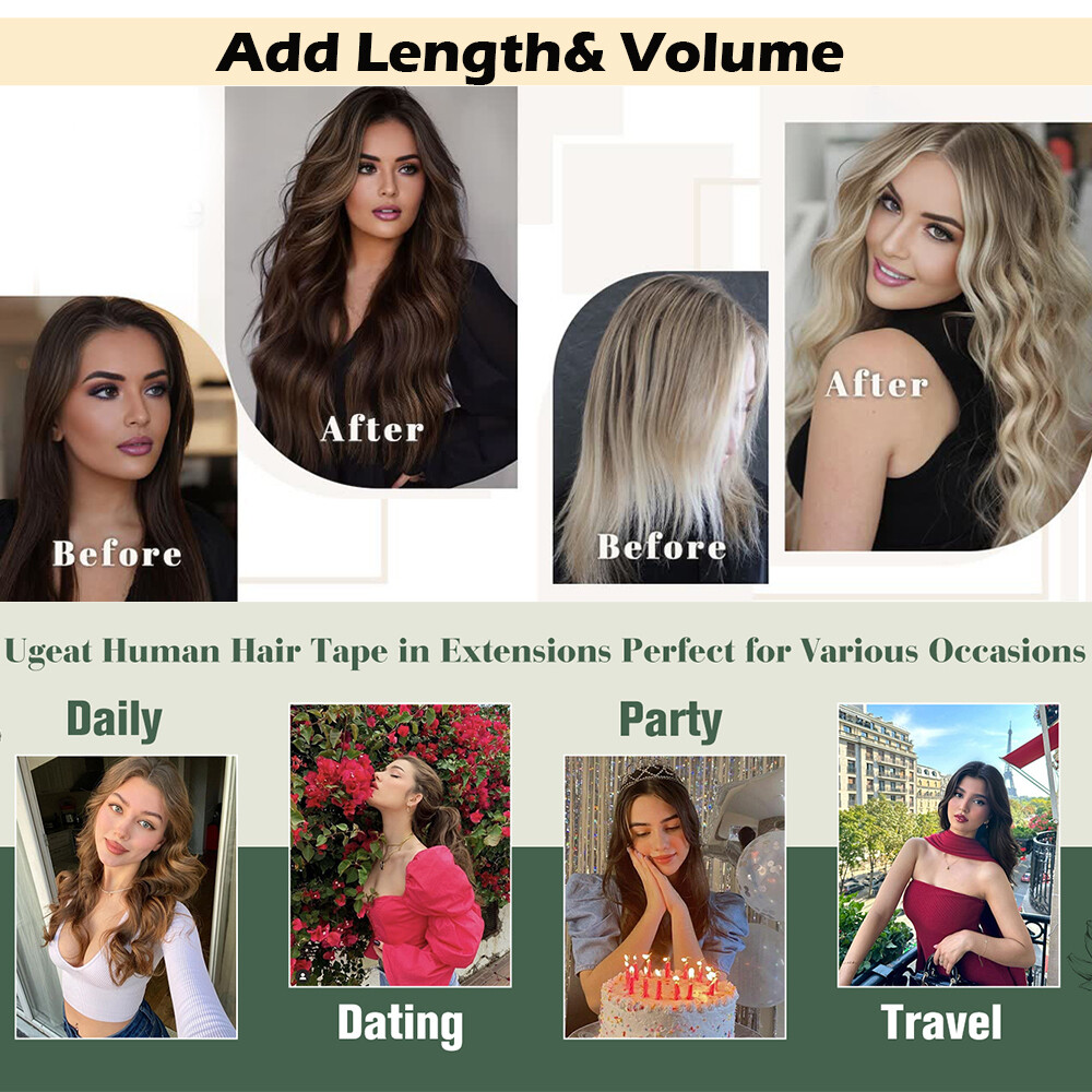 Invisible 10-80pcs Tape In Remy Skin Weft Real Human Hair Extensions Full Head J