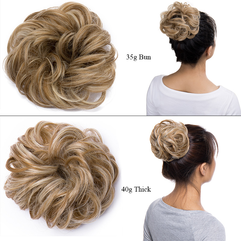 Real Natural Messy Hair Scrunchie Clip on Bun Ponytail Updo Extension Blonde Mix